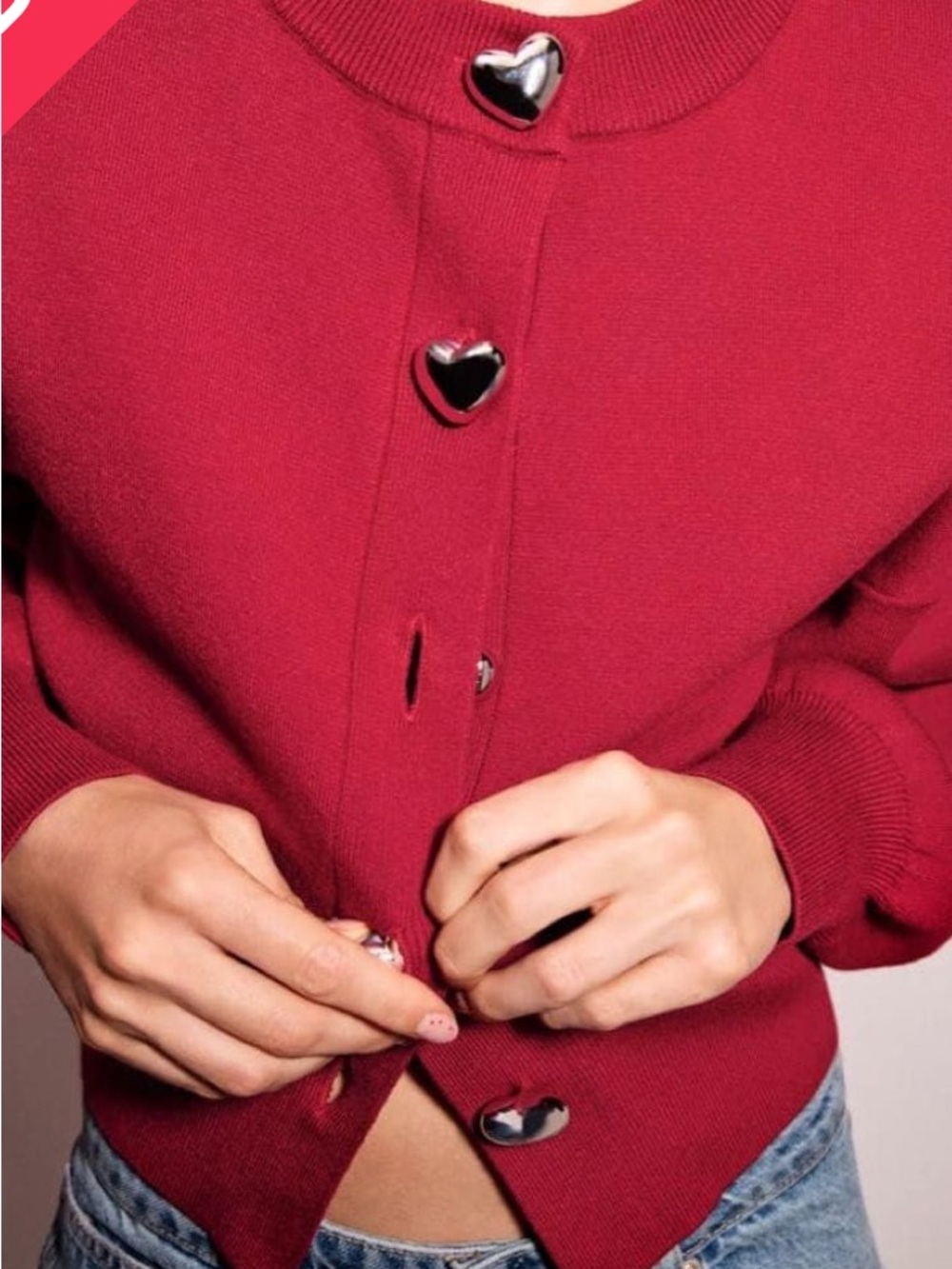 Philosophy Bright Red Heart-Button Cardigan